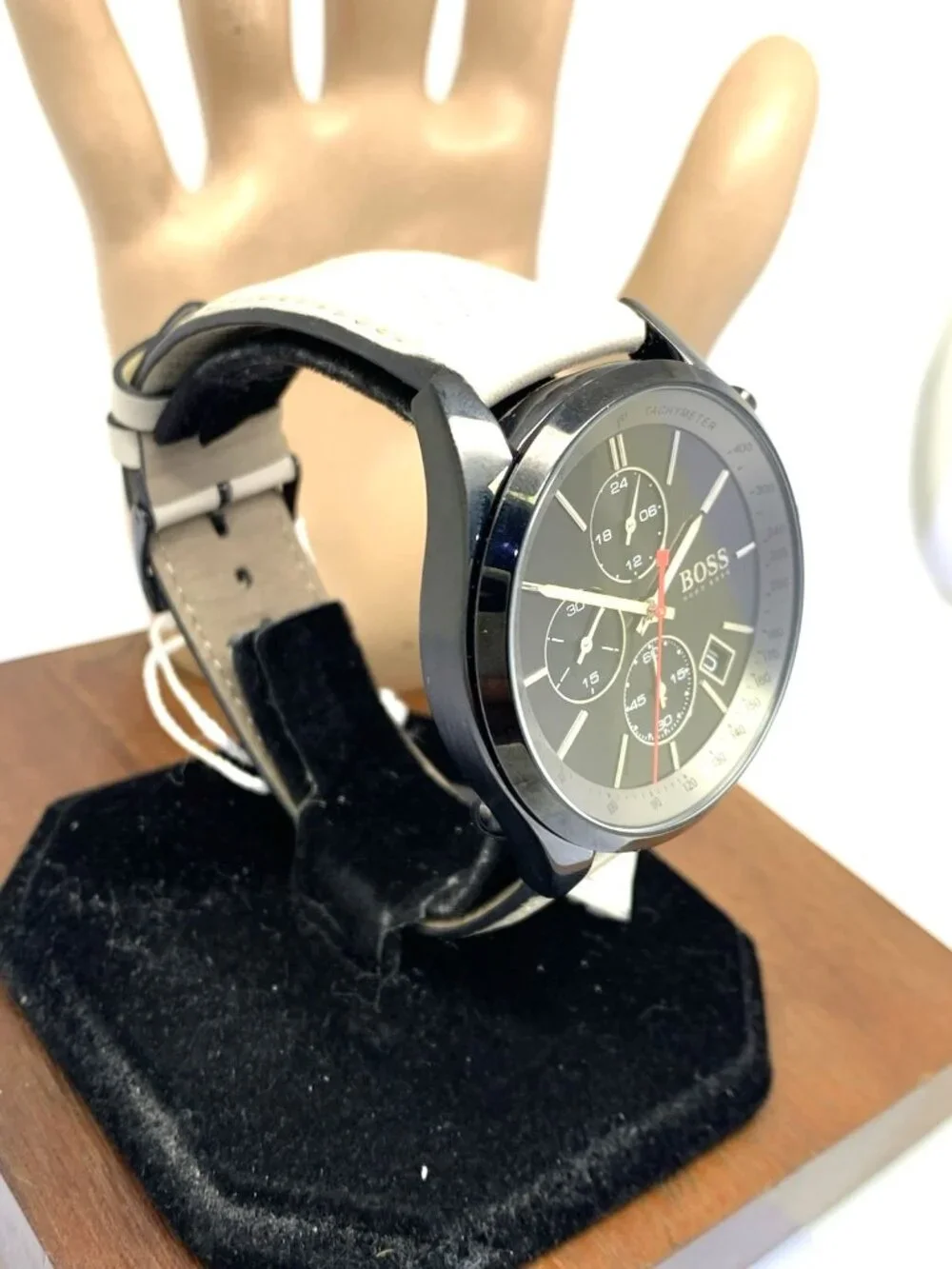 Hugo Boss Men's Watch 1513562 Quartz Chronograph Black Dial Leather Band 44mm
